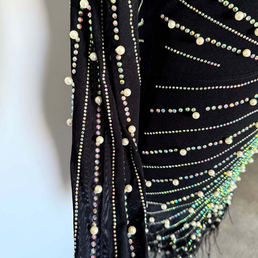 Black Embellished Deep V Mini Dress - Picture 8 of 14